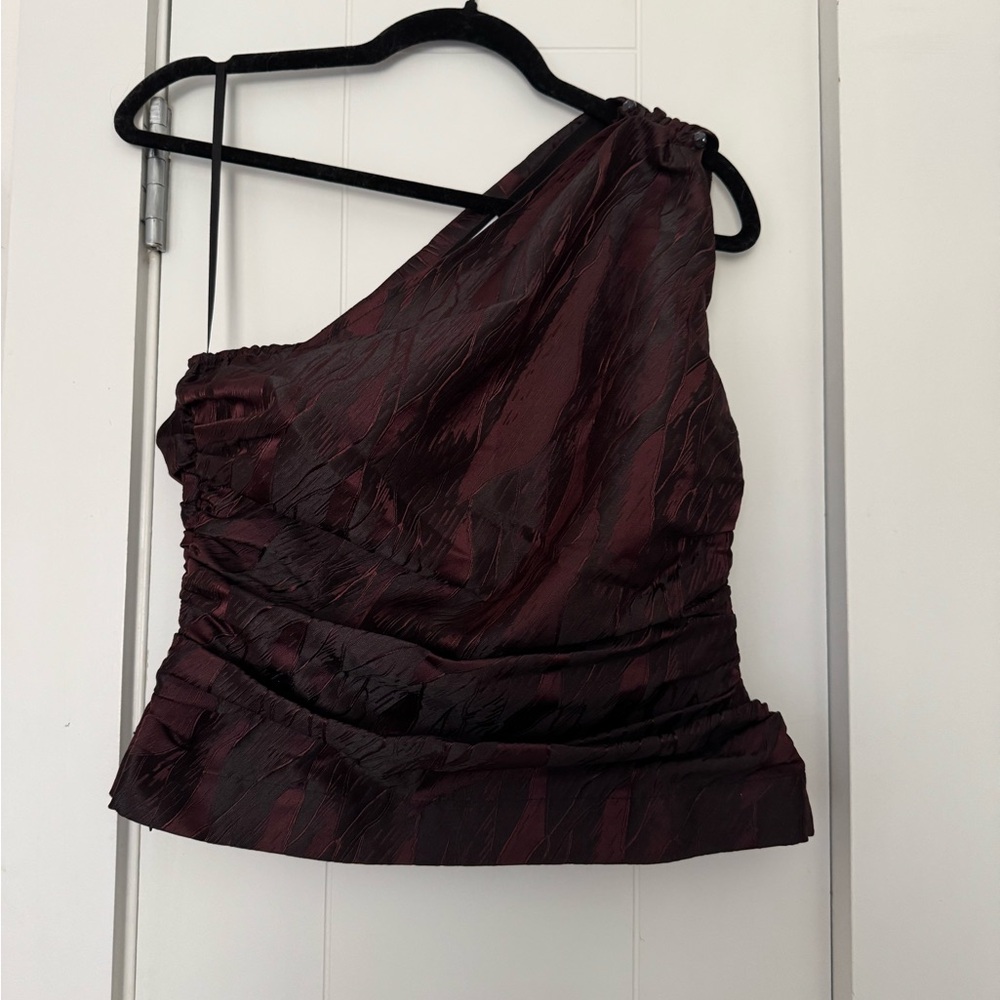 Ganni One-Shoulder Burgundy Top